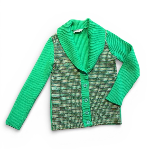 Sweaters - Vintage Green Ribbed Knit Button Cardigan Sweater Retro 70s